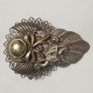 VINTAGE KAT'S CREATIONS MULTI METAL BROOCH, 2.50" x 1.75" GUC